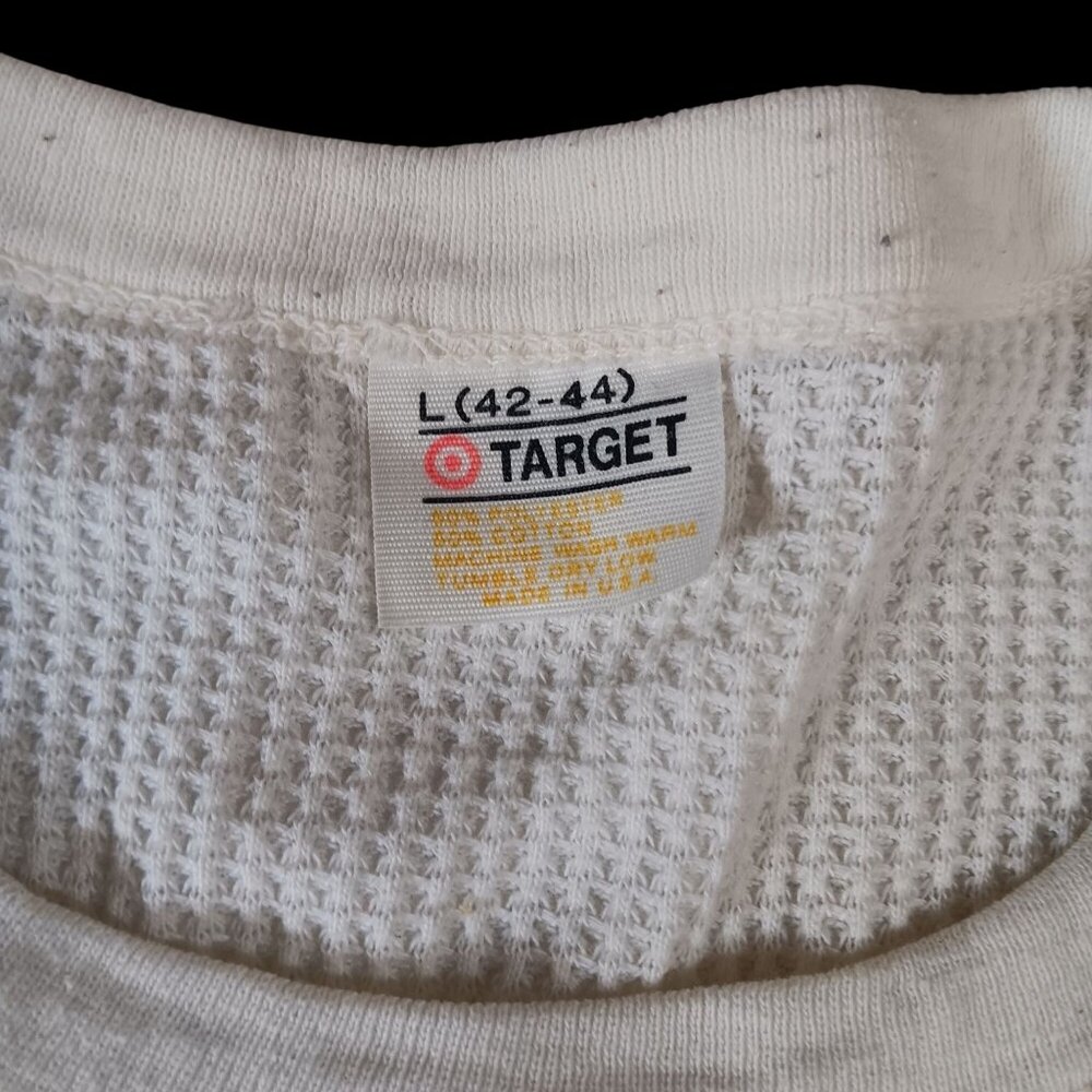 Vintage Men's Large Shirt Waffle Thermal Target Knit 42-44 Ivory Long Sleeve 90'